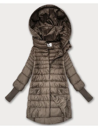 Béžová dámská bunda pro přechodné období s úpletovými stahovacími lemy (1828) Béžová dámská bunda pro přechodné období s úpletovými stahovacími lemy (1828)