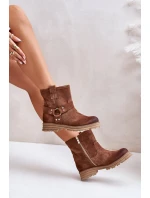 Dámské Botky Z Semiše Na Plochém Podpatku Hnědé Lewski 3610