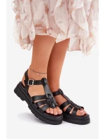 Eko kožené sandály dámské na platformě černé Nendales