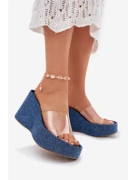 Dámské Pantofle Na Klínu S Průhledným Páskem Džínové Zolretia