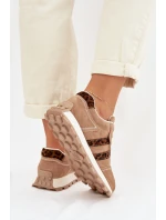 Dámské semišové tenisky na platformě Leopardí vzor LR61-7071 Hnědé