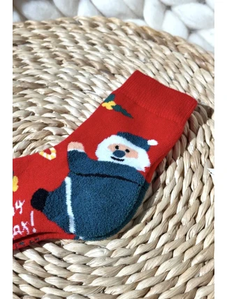 Dětské Vánoční Bavlněné Ponožky S Mikulášem Červené