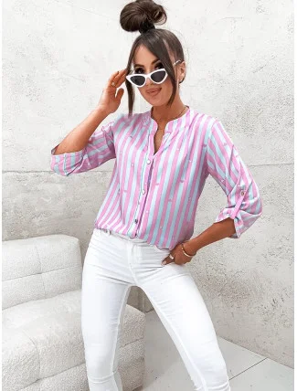 Růžovo-světle modrá pruhovaná košilová halenka (739) Růžovo-světle modrá pruhovaná košilová halenka (739)