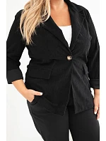 Dámské sako Plus Size manšestrové s klopami a kapsami černá Dámské sako Plus Size manšestrové s klopami a kapsami černá