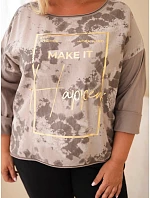 Dámská bavlněná halenka Plus Size s potiskem a výstřihem do U fango barva