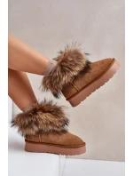 Kožené Sněhule Na Platformě S Kožešinou Camel Avirisa