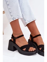 Dámské sandály s masivním podpatkem z eko semiše Černé Tereza