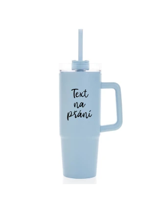 TEXT NA PŘÁNÍ - světle modrý cestovní termohrnek s průhledným víčkem 900 ml  