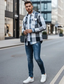 Pánská modrá kostkovaná flanelová košile FashionStreet DX2676