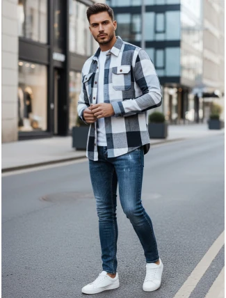 Pánská modrá kostkovaná flanelová košile FashionStreet DX2676