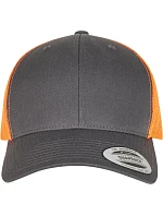 Flexfit 6606/6606T 6 panelová vintage kšiltovka "Trucker" 55.6606 charcoal/neon orange