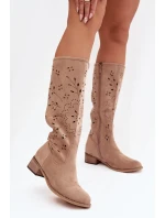 Ažurové dámské kozačky na klínu Khaki Helinna Ažurové dámské kozačky na klínu Khaki Helinna