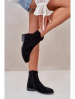 Dámské černé šněrovací boty na ploché podrážce S.Barski HY66-135