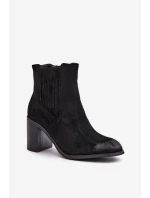 Zateplené dámské boty na podpatku eko semiš černé Gudra