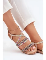 Dámské Sandály Se Zdobením A Pletenými Pásky Béžové Delyra