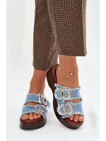 Dámské pantofle na platformě se zlatými sponami modré Renelisse Dámské pantofle na platformě se zlatými sponami modré Renelisse