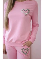 Dámská bavlněná souprava s ozdobným srdíčkem bonbónově růžová