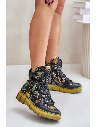 Kožené Ploché Šněrovací Boty Maciejka 06158-07 Žluto-Černé