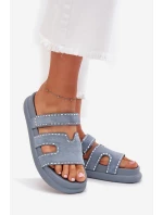 Dámské pantofle se zdobením na platformě modré Delyna