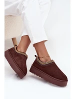 Dámské nízké sněhule Taliah na platformě s vyšíváním – čokoládové