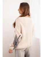 Dámský svetr na knoflíky s diamantovým vzorem z vlny béžový