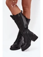 Dámské zateplené šněrovací kozačky na nízkém podpatku Vinceza – černé, pravá kůže Dámské zateplené šněrovací kozačky na nízkém podpatku Vinceza – černé, pravá kůže