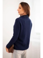Dámský svetr z baby alpak s límcem a V výstřihem modrý