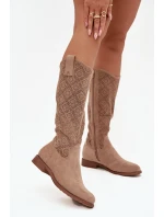 Dámské kozačky s perforací na nízkém podpatku S.Barski HY52-534 béžové Dámské kozačky s perforací na nízkém podpatku S.Barski HY52-534 béžové