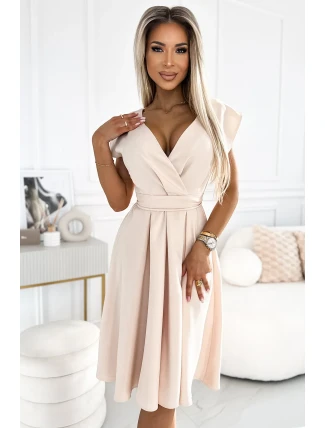 348-7 SCARLETT rozšířené šaty s výstřihem a páskem - BEACH 348-7 SCARLETT rozšířené šaty s výstřihem a páskem - BEACH