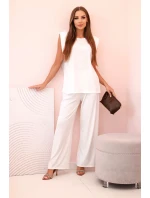 Dámský komplet z viskózy bez rukávů a rovnými kalhotami ecru
