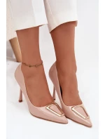 Lakované lodičky se zlatým detailem béžové Paivelle