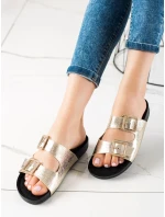 Moderní zlaté dámské nazouváky bez podpatku Moderní zlaté dámské nazouváky bez podpatku