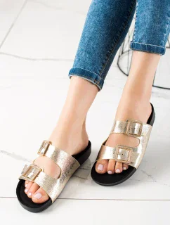 Moderní zlaté dámské nazouváky bez podpatku