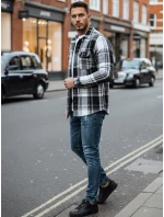 Pánská černobílá kostkovaná flanelová košile FashionStreet DX2675 Pánská černobílá kostkovaná flanelová košile FashionStreet DX2675