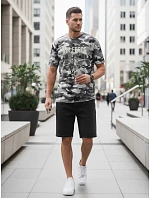 Klasické pánské tričko v kamuflážovém vzoru s potiskem, šedé, FashionStreet NX2001R Klasické pánské tričko v kamuflážovém vzoru s potiskem, šedé, FashionStreet NX2001R