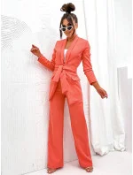 Dámský komplet v korálové barvě - volné sako a široké kalhoty (8167) Dámský komplet v korálové barvě - volné sako a široké kalhoty (8167)
