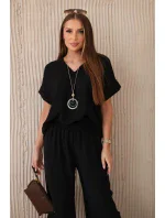 Komplet s náhrdelníkem halenka + kalhoty černý