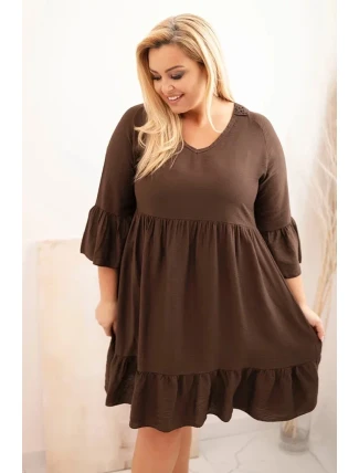 Dámské viskózové šaty Plus Size s ažurovou ozdobou hnědá