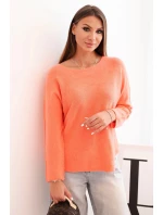 Dámský svetr z viskózy s dlouhým rukávem a kulatým výstřihem lososový