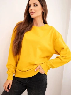 Dámská mikina z bavlny basic s kulatým výstřihem hořčicová