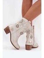 semišové kožené dámské boty s otvory na podpatku Zazoo 3844 zlaté včerněné