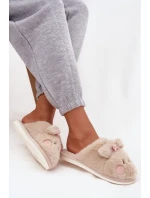 Dámské domácí pantofle s ušima a mašlí Corayne – béžové