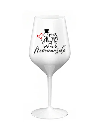NOVOMANŽELÉ - bílá nerozbitná sklenice na víno 470 ml