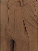 Dámské lněné kalhoty s širokými nohavicemi camel FashionStreet UY3077