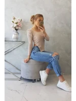 Halenka s buffovými rukávy tmavě béžová