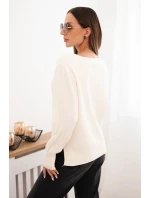 Dámský viskózový svetr s dlouhým rukávem a rozparkem po stranách ecru