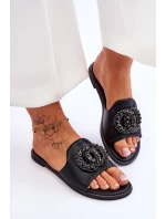 Dámské ploché pantofle s ozdobami S.Barski KV-520-3 Černá