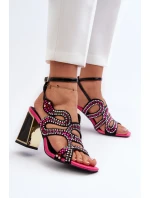 Ozdobené Dámské Sandály Na Podpatku D&A CR952 Černé