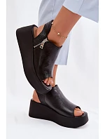 Zazoo 1792 Kožené sandály na platformě Černé Zazoo 1792 Kožené sandály na platformě Černé