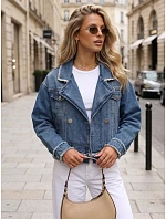 Krátká dámská džínová bunda s dvojřadým zapínáním, modrá, FashionStreet TY5682 Krátká dámská džínová bunda s dvojřadým zapínáním, modrá, FashionStreet TY5682